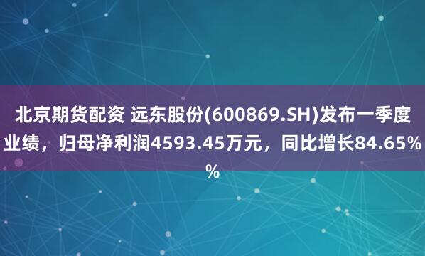 北京期货配资 远东股份(600869.SH)发布一季度业绩，归母净利润4593.45万元，同比增长84.65%